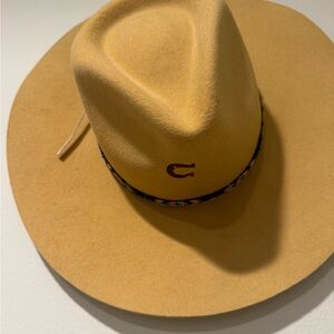 Stylish mustard yellow /tan Hat with Beaded Band